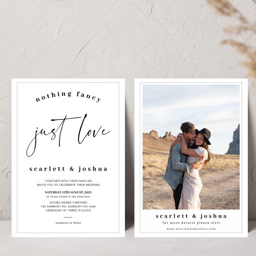 Black Minimalist Nothing Fancy Just Love Wedding Invitation