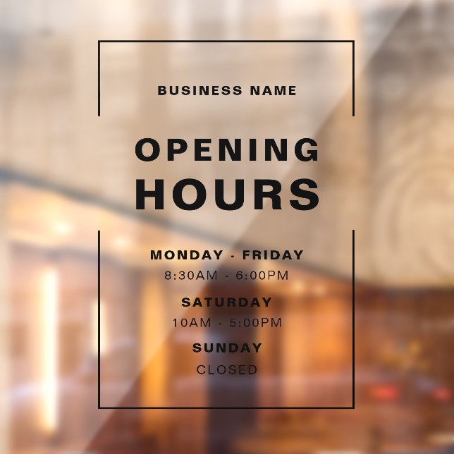 Black Minimalist Opening Hours with Business Name Window Cling (Sheet 2)