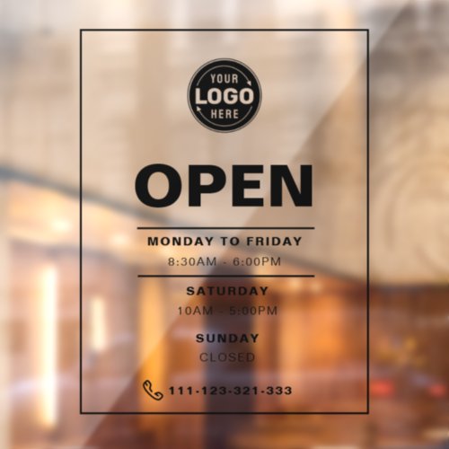 Black Minimalist Opening Hours with Logo Window Cling