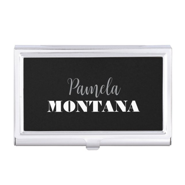 Black Minimalist Personal Modern Business Card Case (Front)