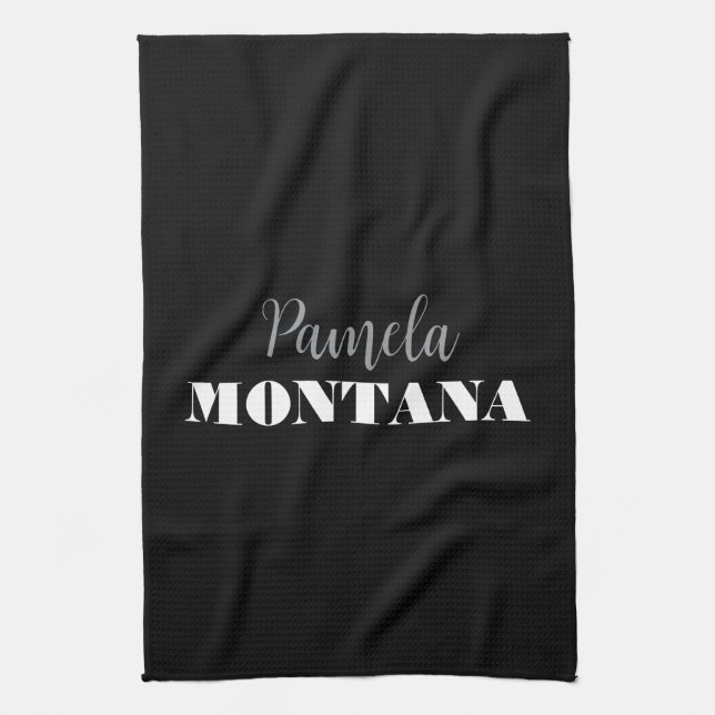 Black Minimalist Personal Modern Kitchen Towel (Vertical)