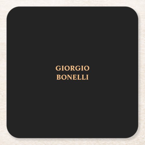 Black Minimalist Personal Modern Square Paper Coaster