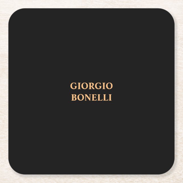 Black Minimalist Personal Modern Square Paper Coaster (Front)