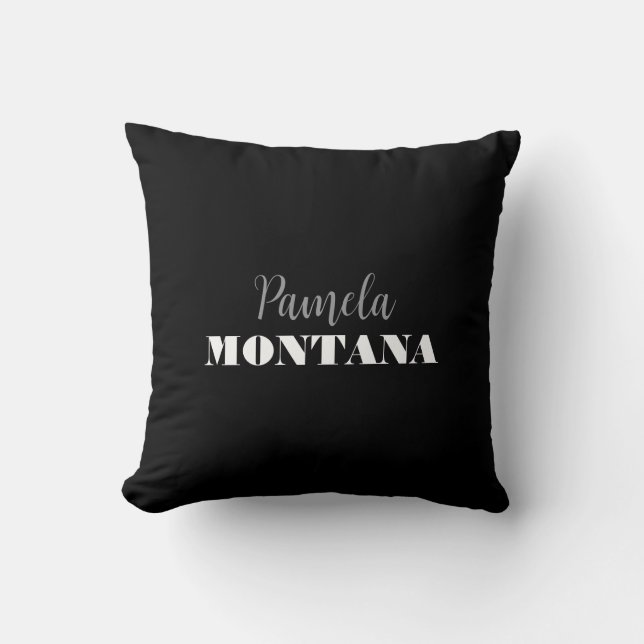 Black Minimalist Personal Modern Throw Pillow (Front)