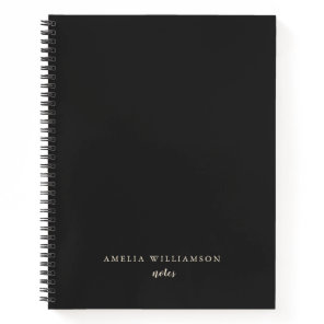 Black Minimalist Personalized Name Elegant Script Notebook