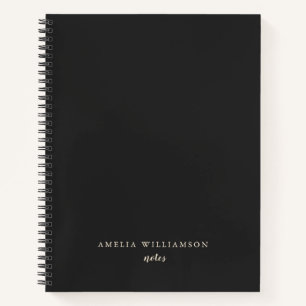 Black Minimalist Personalized Name Elegant Script Notebook