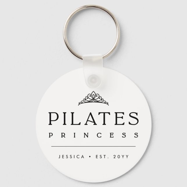 Black Minimalist Personalized Pilates Princess Keychain (Front)