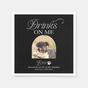 Black Minimalist Pet Photo Wedding Napkins