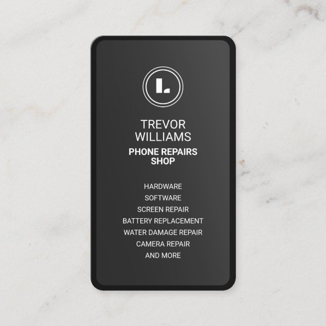 Black minimalist phone shape Business Card (Front)
