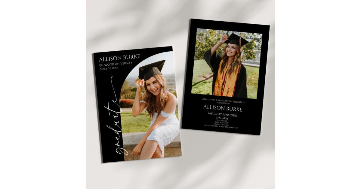 Black Minimalist Photo Arch Graduation Party Invitation | Zazzle