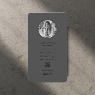 Black Minimalist Photo & QR Code Modern Business Card