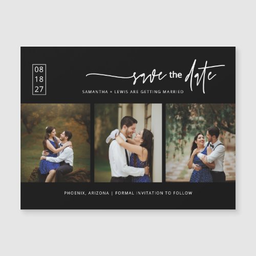 Black Minimalist Photo Save the Date Magnetic Card