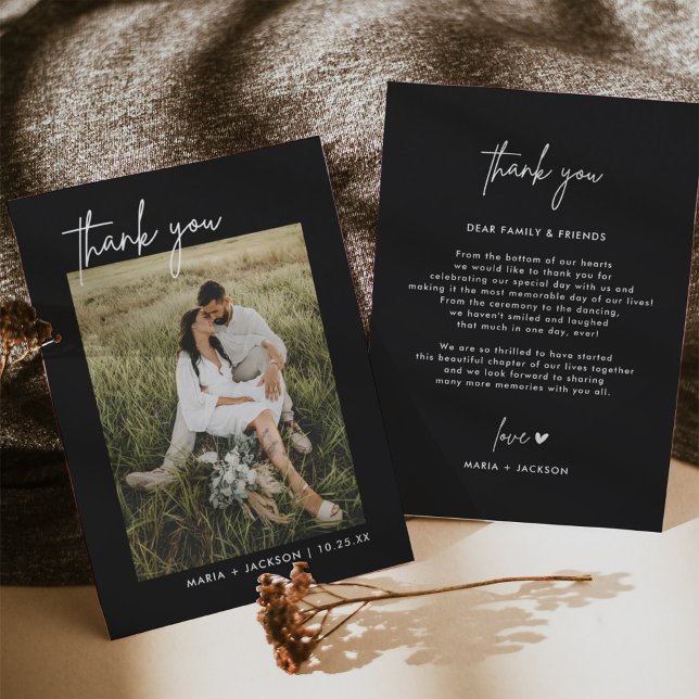 Black Minimalist Photo Wedding Thank You Cards (Creator Uploaded)