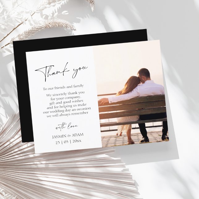 Black Minimalist Photo Wedding Thank You Postcard (Creator Uploaded)