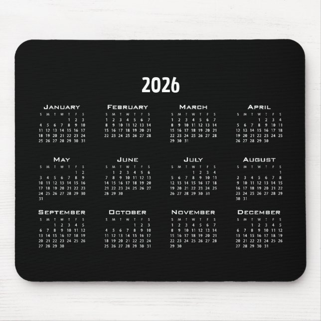 Black Minimalist Plain Calendar | Modern Simple Mouse Pad (Front)