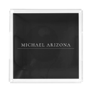 Black Minimalist Plain Modern Own Name Acrylic Tray