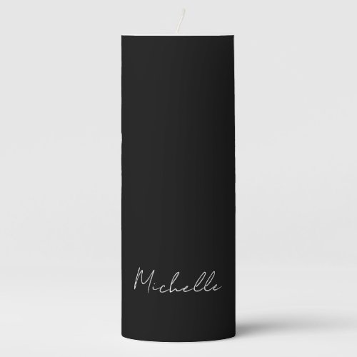 Black Minimalist Plain Modern Own Name Calligraphy Pillar Candle