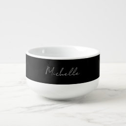 Black Minimalist Plain Modern Own Name Calligraphy Soup Mug