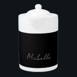 Black Minimalist Plain Modern Own Name Calligraphy Teapot<br><div class="desc">Represent yourself with this modern,  elegant design. This template can be customized to meet all professional occupations.</div>