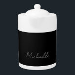 Black Minimalist Plain Modern Own Name Calligraphy Teapot<br><div class="desc">Represent yourself with this modern,  elegant design. This template can be customized to meet all professional occupations.</div>