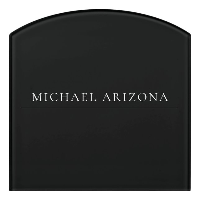 Black Minimalist Plain Modern Own Name Door Sign (Contour Front)
