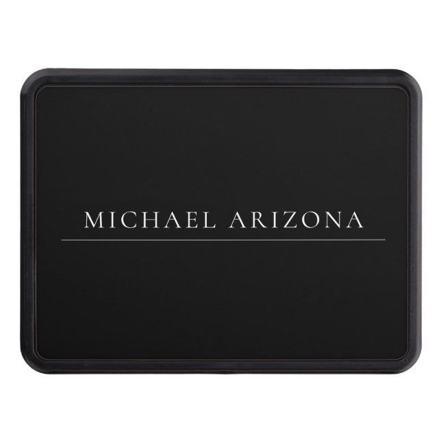 Black Minimalist Plain Modern Own Name Hitch Cover (Front)
