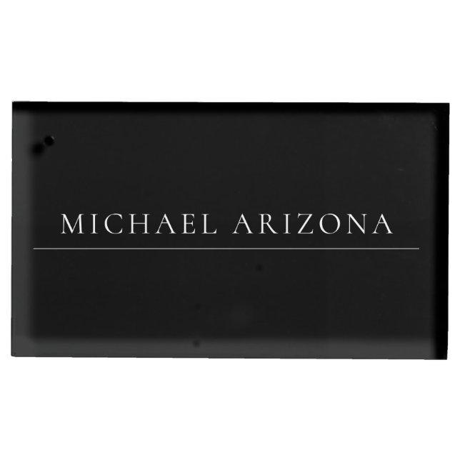 Black Minimalist Plain Modern Own Name Place Card Holder (Front)
