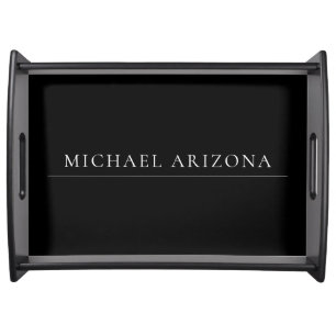 Black Minimalist Plain Modern Own Name Serving Tray
