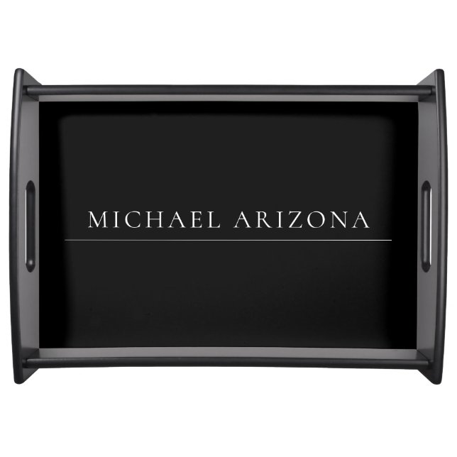 Black Minimalist Plain Modern Own Name Serving Tray (Front)