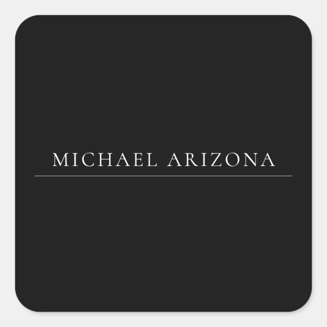 Black Minimalist Plain Modern Own Name Square Sticker (Front)