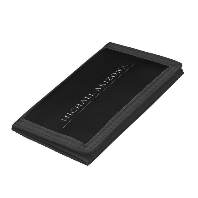 Black Minimalist Plain Modern Own Name Trifold Wallet (Bottom)