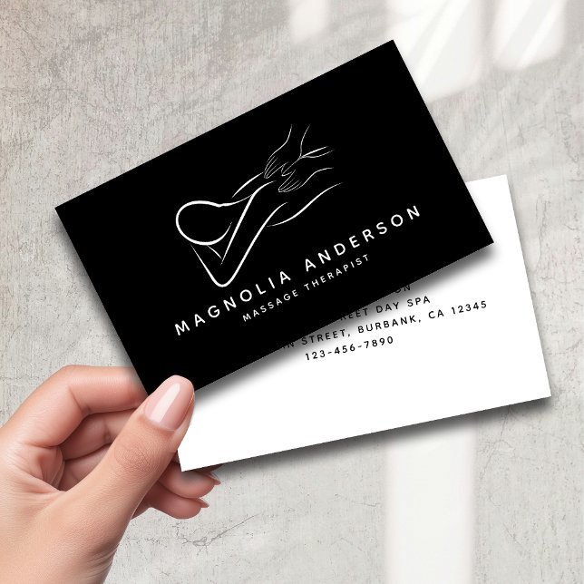 Black Minimalist Professional Massage Therapist  Business Card (Creator Uploaded)