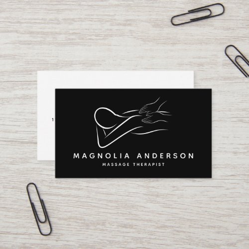 Black Minimalist Professional Massage Therapist  Business Card