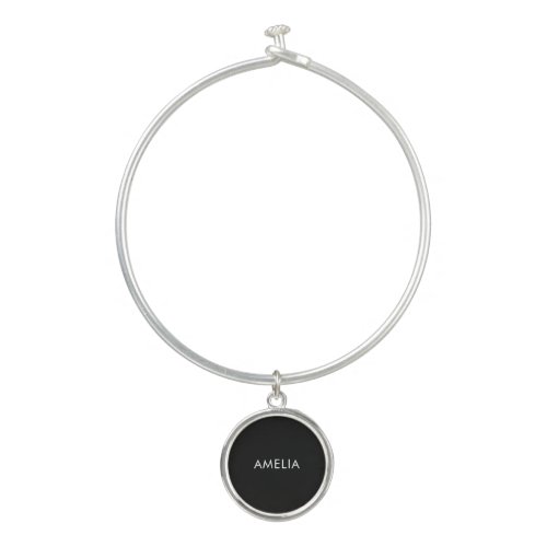 Black Minimalist Professional Plain Simple Name Bangle Bracelet