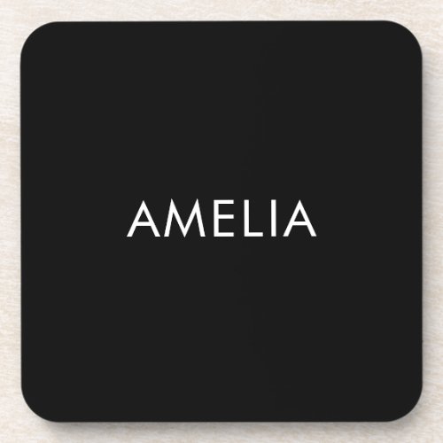 Black Minimalist Professional Plain Simple Name Beverage Coaster