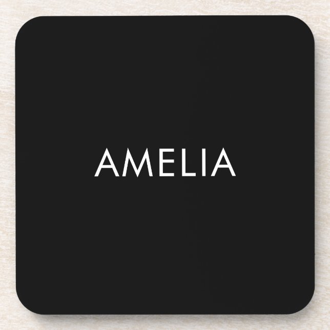 Black Minimalist Professional Plain Simple Name Beverage Coaster (Front)