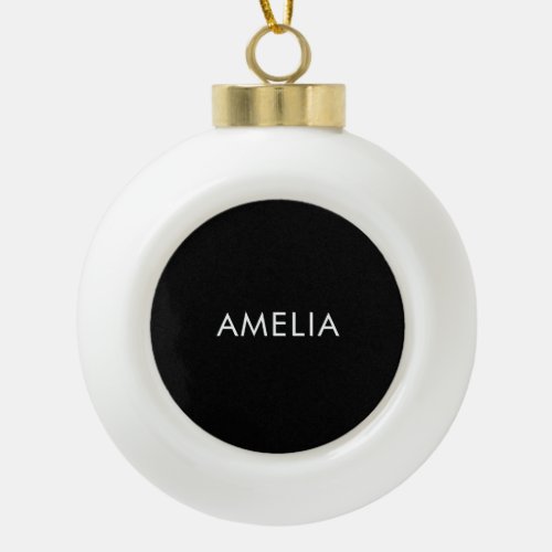 Black Minimalist Professional Plain Simple Name Ceramic Ball Christmas Ornament