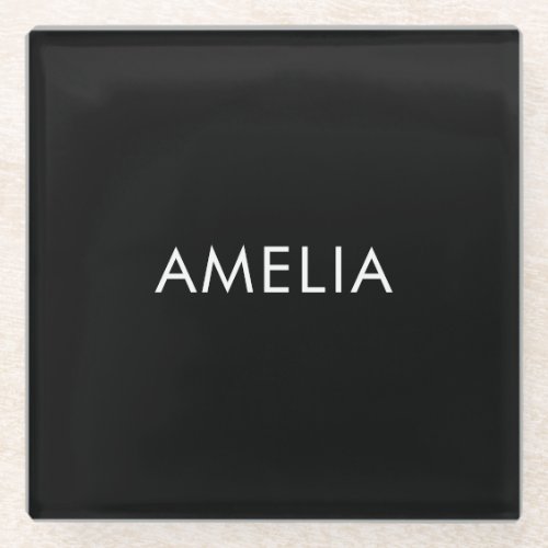 Black Minimalist Professional Plain Simple Name Glass Coaster
