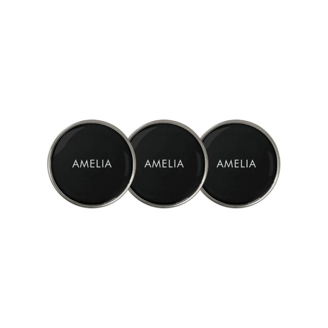 Black Minimalist Professional Plain Simple Name Golf Ball Marker (3 Up)