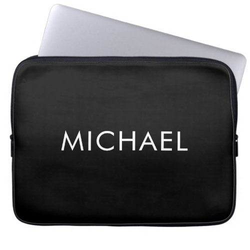 Black Minimalist Professional Plain Simple Name Laptop Sleeve