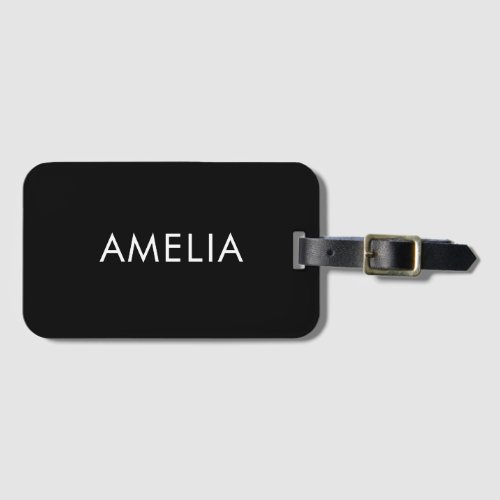 Black Minimalist Professional Plain Simple Name Luggage Tag