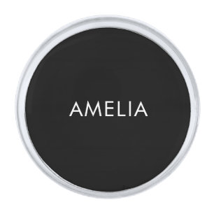 Black Minimalist Professional Plain Simple Name Silver Finish Lapel Pin