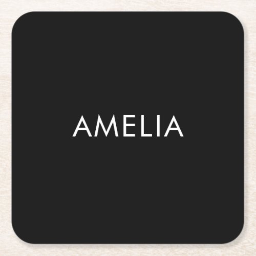 Black Minimalist Professional Plain Simple Name Square Paper Coaster