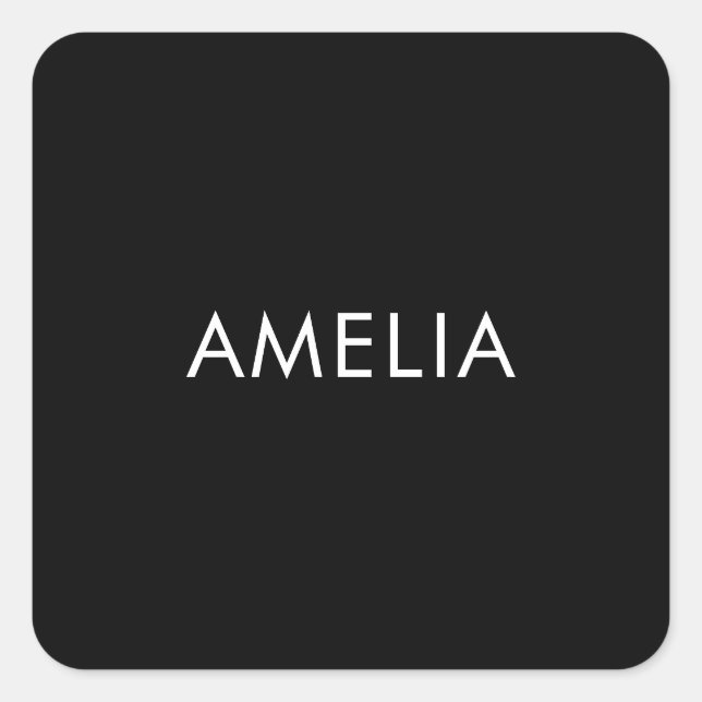 Black Minimalist Professional Plain Simple Name Square Sticker (Front)