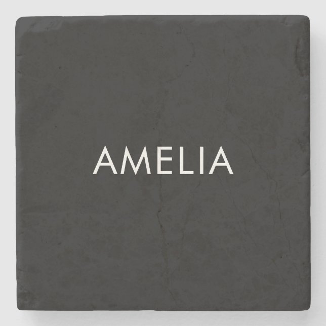 Black Minimalist Professional Plain Simple Name Stone Coaster (Front)