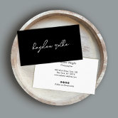 Sophisticated Script Calligraphy Minimal Black Bus Business Card