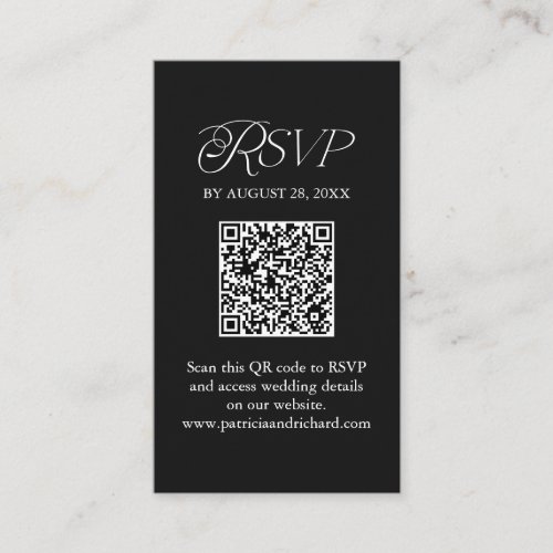 Black Minimalist QR Code RSVP Scan to Reply Enclosure Card