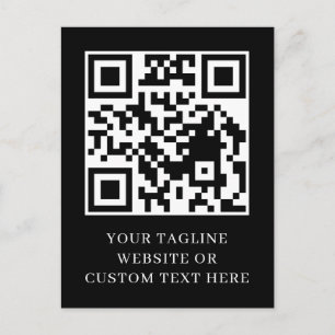 Black Minimalist QR Custom Text Postcard Design
