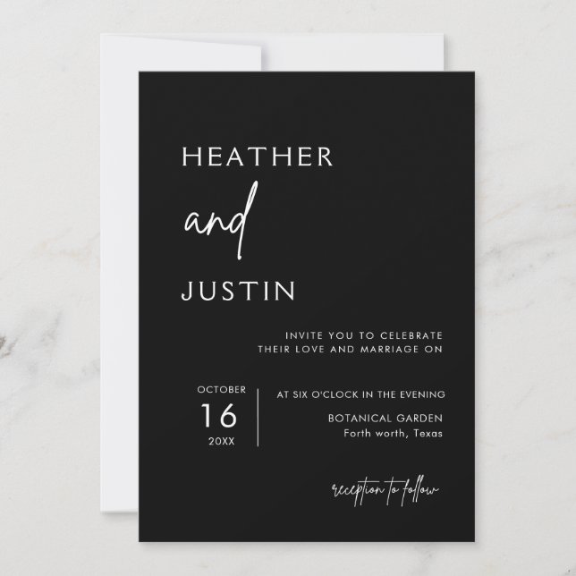 Black Minimalist QR Modern Wedding Invitations (Front)