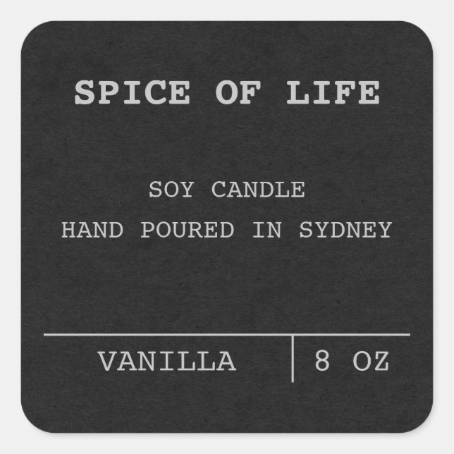 Black Minimalist Scented Soy Candle labels (Front)